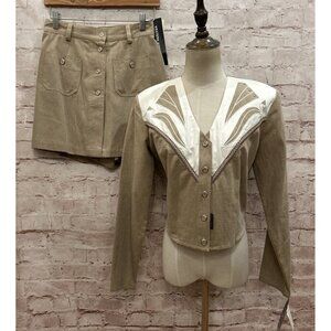 VTG Western Attitude By Lilia Smith 2 pc Jacket Skort Set Brown Chambray Size S